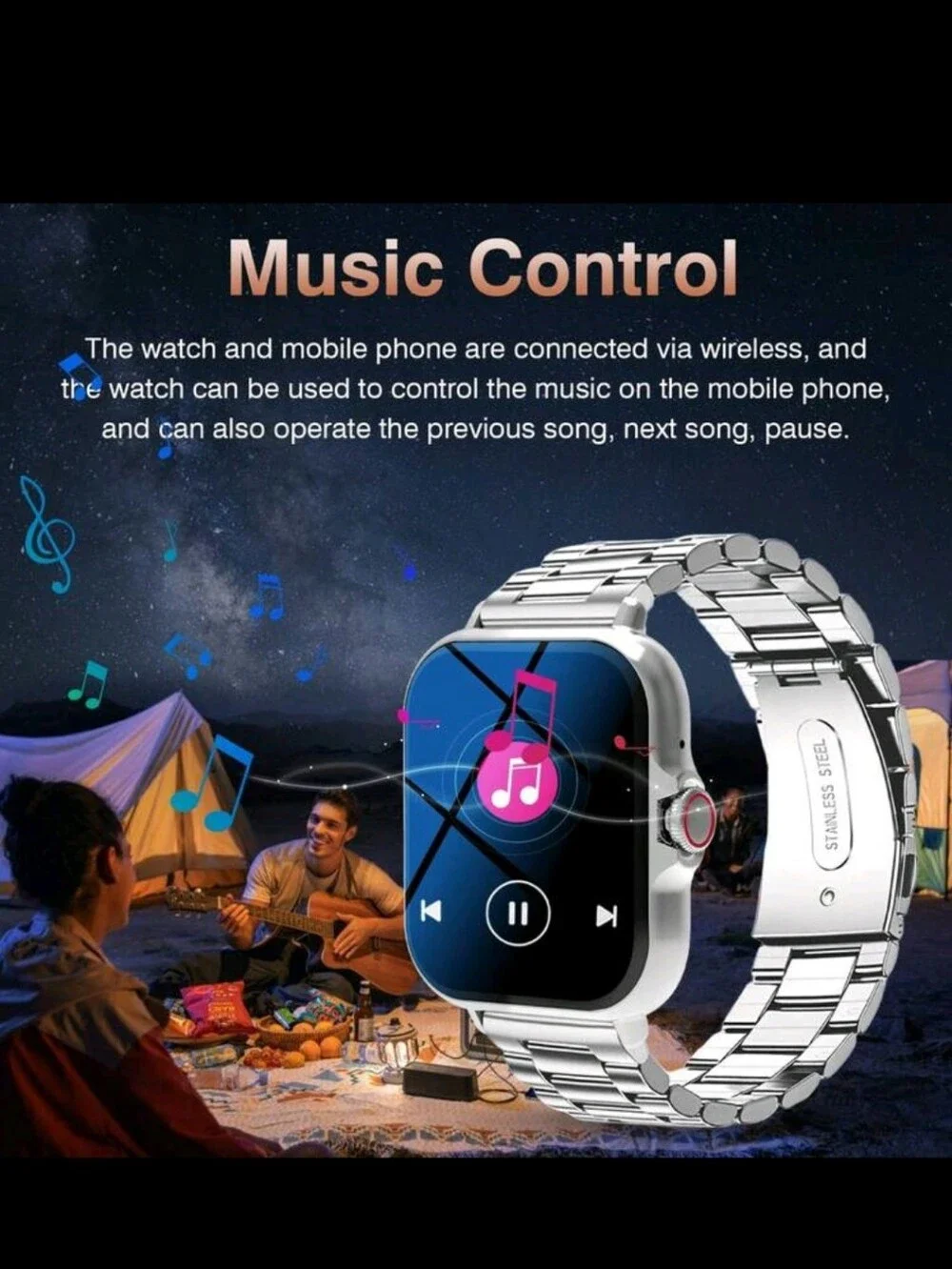 Pink Smart Watch with Stainless Steel Band